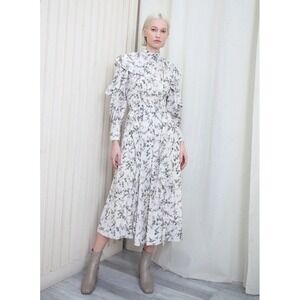 SNIDEL FRILL PRINTED FLORAL DRESS SIZE 0 SMALL WOMENS MODEST MIDI BIRDS TIMELESS